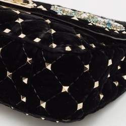 Valentino Black Quilted Velvet Small Butterfly Rockstud Spike Top Handle Bag