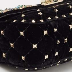 Valentino Black Quilted Velvet Small Butterfly Rockstud Spike Top Handle Bag