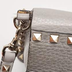 Pre Owned Valentino Grey Leather Rockstud Side Slip Crossbody Bag