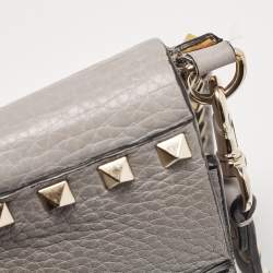 Pre Owned Valentino Grey Leather Rockstud Side Slip Crossbody Bag