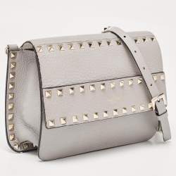 Pre Owned Valentino Grey Leather Rockstud Side Slip Crossbody Bag
