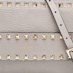 Pre Owned Valentino Grey Leather Rockstud Side Slip Crossbody Bag
