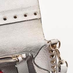 Pre Owned Valentino Grey Leather Rockstud Side Slip Crossbody Bag