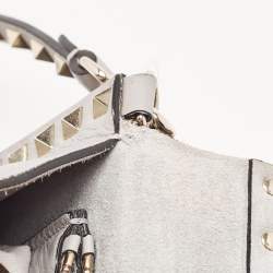 Pre Owned Valentino Grey Leather Rockstud Side Slip Crossbody Bag