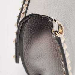 Pre Owned Valentino Grey Leather Rockstud Side Slip Crossbody Bag