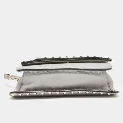 Pre Owned Valentino Grey Leather Rockstud Side Slip Crossbody Bag