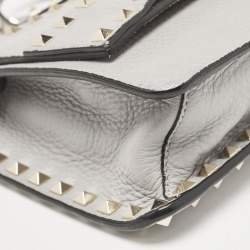 Pre Owned Valentino Grey Leather Rockstud Side Slip Crossbody Bag