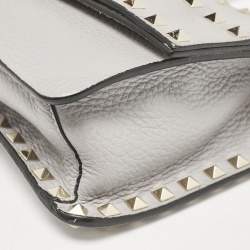 Pre Owned Valentino Grey Leather Rockstud Side Slip Crossbody Bag