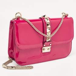 Valentino Fuchsia Patent Leather Medium Glam Lock Shoulder Bag
