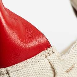 Valentino Red/Natural Canvas Large Plisse Edition Atelier 05 Tote