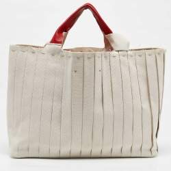 Valentino Red/Natural Canvas Large Plisse Edition Atelier 05 Tote