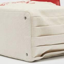 Valentino Red/Natural Canvas Large Plisse Edition Atelier 05 Tote