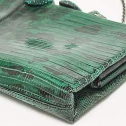 Pre Owned Valentino Green/Black Lizard Leather Snake Crystals Chain Clutch