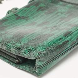 Pre Owned Valentino Green/Black Lizard Leather Snake Crystals Chain Clutch