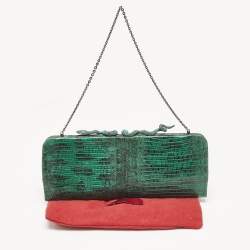 Pre Owned Valentino Green/Black Lizard Leather Snake Crystals Chain Clutch