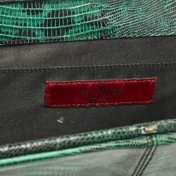 Pre Owned Valentino Green/Black Lizard Leather Snake Crystals Chain Clutch