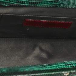 Pre Owned Valentino Green/Black Lizard Leather Snake Crystals Chain Clutch