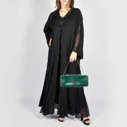 Pre Owned Valentino Green/Black Lizard Leather Snake Crystals Chain Clutch