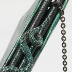 Pre Owned Valentino Green/Black Lizard Leather Snake Crystals Chain Clutch