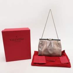 Pre Owned Valentino Beige Python Chain Frame Clutch