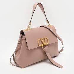 Pre Owned Valentino Rose Cannelle Leather Small VRING Top Handle Bag