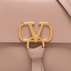 Pre Owned Valentino Rose Cannelle Leather Small VRING Top Handle Bag