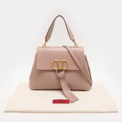 Pre Owned Valentino Rose Cannelle Leather Small VRING Top Handle Bag