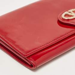 Valentino Red Patent Leather Crystals Catch Flap Continental Wallet