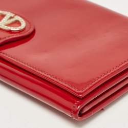Valentino Red Patent Leather Crystals Catch Flap Continental Wallet