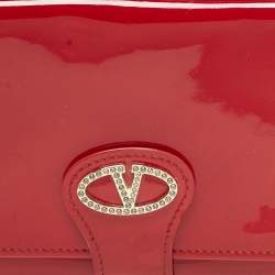 Valentino Red Patent Leather Crystals Catch Flap Continental Wallet