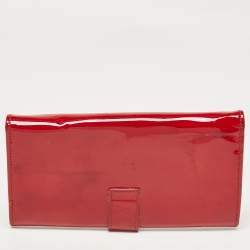 Valentino Red Patent Leather Crystals Catch Flap Continental Wallet