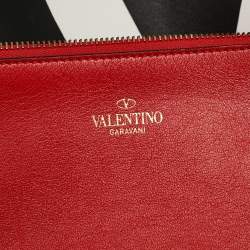 Pre Owned Valentino Black/White Leather Large VLogo Escape Tote