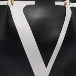 Pre Owned Valentino Black/White Leather Large VLogo Escape Tote