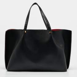 Pre Owned Valentino Black/White Leather Large VLogo Escape Tote