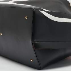 Pre Owned Valentino Black/White Leather Large VLogo Escape Tote