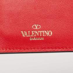 Pre Owned Valentino Red Leather VLogo Bifold Card Case