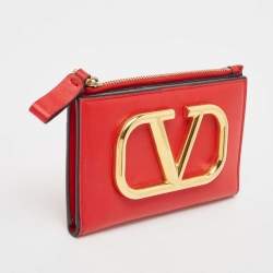Pre Owned Valentino Red Leather VLogo Bifold Card Case