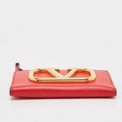 Pre Owned Valentino Red Leather VLogo Bifold Card Case