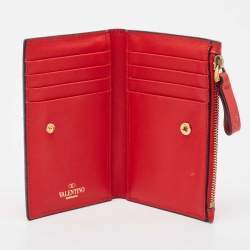 Pre Owned Valentino Red Leather VLogo Bifold Card Case