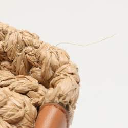 Pre Owned Valentino Beige/Brown Leather and Raffia Medium One Stud Tote