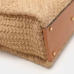 Pre Owned Valentino Beige/Brown Leather and Raffia Medium One Stud Tote