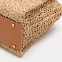 Pre Owned Valentino Beige/Brown Leather and Raffia Medium One Stud Tote