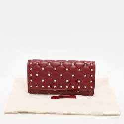 Pre Owned Valentino Burgundy Leather Rockstud Spike Continental Wallet