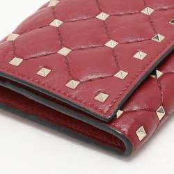 Pre Owned Valentino Burgundy Leather Rockstud Spike Continental Wallet