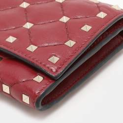 Pre Owned Valentino Burgundy Leather Rockstud Spike Continental Wallet
