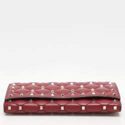 Pre Owned Valentino Burgundy Leather Rockstud Spike Continental Wallet