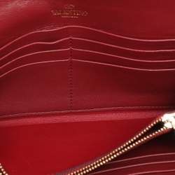 Pre Owned Valentino Burgundy Leather Rockstud Spike Continental Wallet