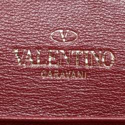 Pre Owned Valentino Burgundy Leather Rockstud Spike Continental Wallet