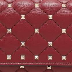 Pre Owned Valentino Burgundy Leather Rockstud Spike Continental Wallet
