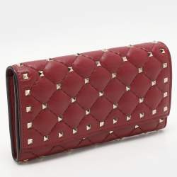 Pre Owned Valentino Burgundy Leather Rockstud Spike Continental Wallet